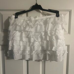 Edikted White Lace Ruffle Mini Skirt
